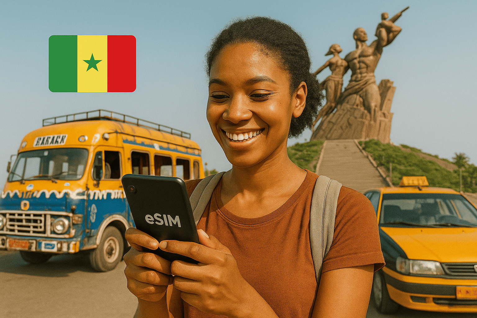 Voyageuse utilisant une eSIM au Sénégal